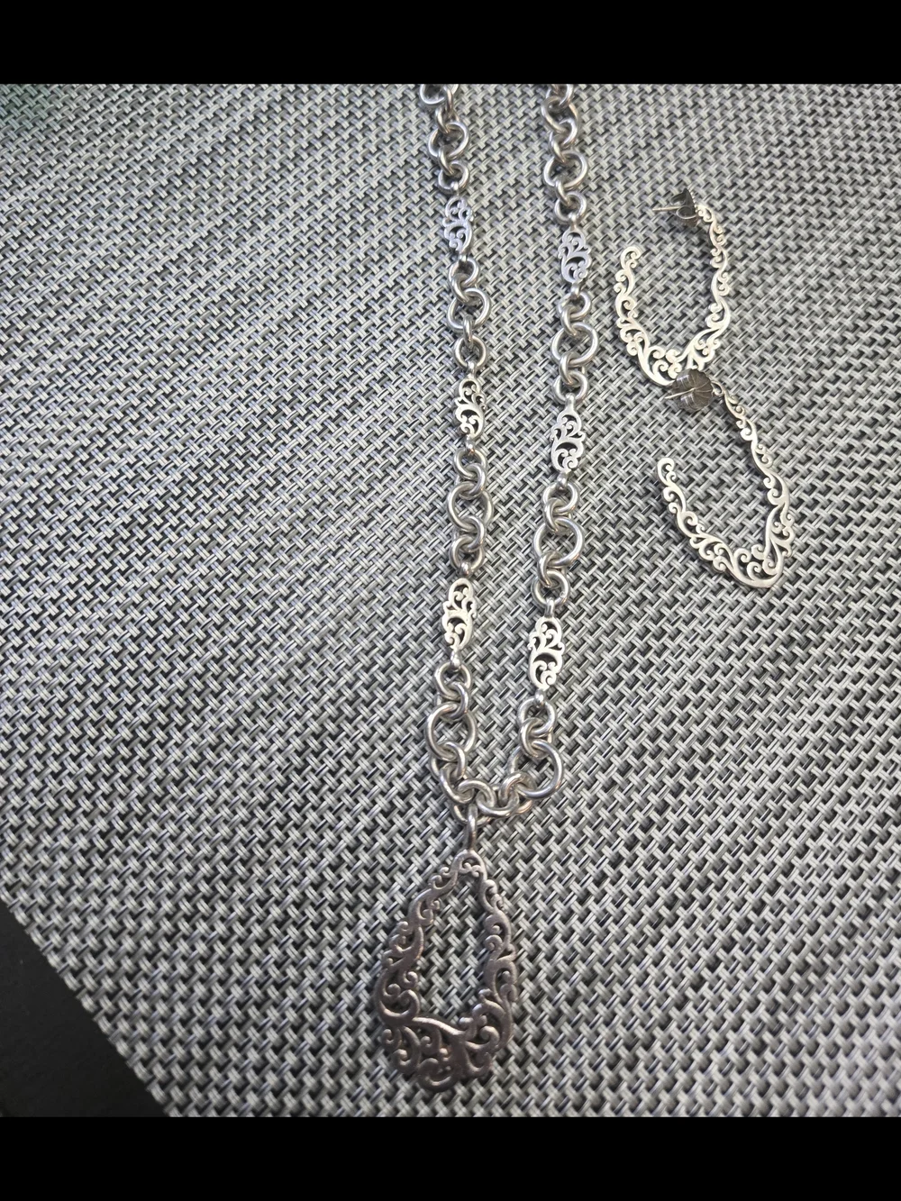 Lois Hill Silver Filigree Open Teardrop Necklace and Earrings